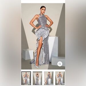 Elegant Silver Sequin Evening Gown w/ matching bag